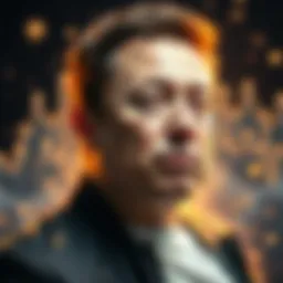 Elon Musk with cryptocurrency graphics