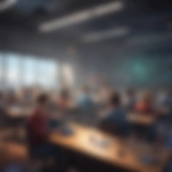 A classroom setting with individuals engaged in cryptocurrency training